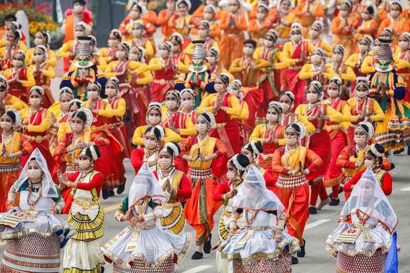 Dancers perform during the parade in New Delhi. Reuters