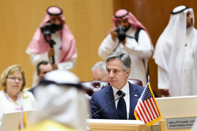 Mr Blinken meets GCC foreign ministers in Riyadh. AP 