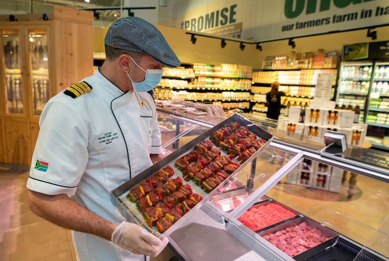 Jerome Stubbs. A group of South African pilots on unpaid leave for more than a year become specialist butchers at the Organic Cafe in Dubai on May 30th, 2021. Chris Whiteoak / The National. 
Reporter: Kelly Clark for News