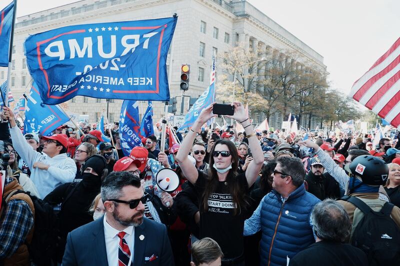 Pro-Trump activist Scott Presler (C) attends a rally for supporters of US President Donald Trump to support his legal challenges to the 2020 presidential election, in Freedom Plaza, in Washington, DC.  EPA