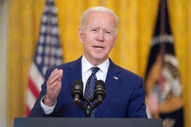 President Joe Biden speaks on Russia at the White House. AP 