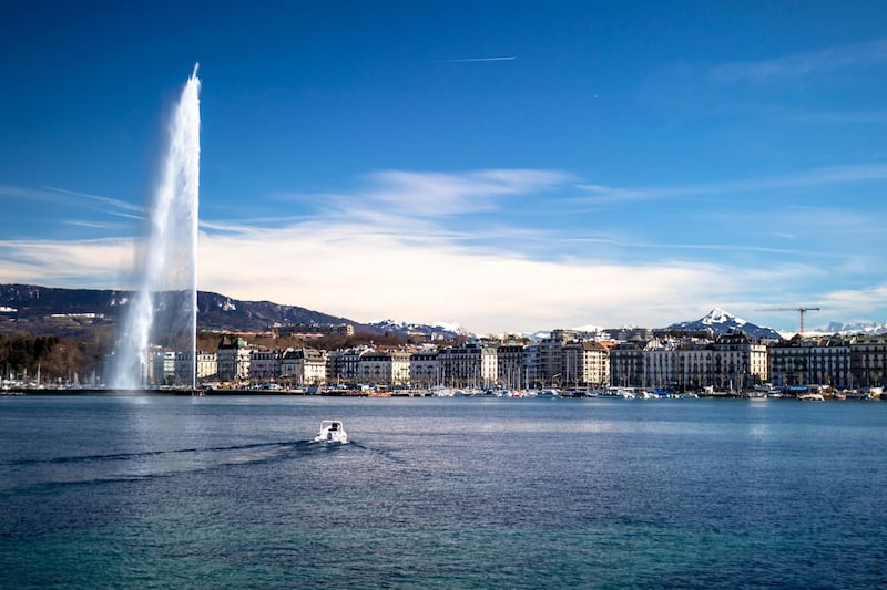 Geneva's famed Jet D Eau shoots water 140 metres into the air. Unsplash