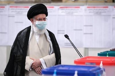Iran's Supreme Leader Ayatollah Ali Khamenei is seen to vote during Iranian presidential election in Tehran, Iran June 18, 2021. Official Khamenei Website/Handout via REUTERS ATTENTION EDITORS - THIS IMAGE WAS PROVIDED BY A THIRD PARTY. NO RESALES. NO ARCHIVES