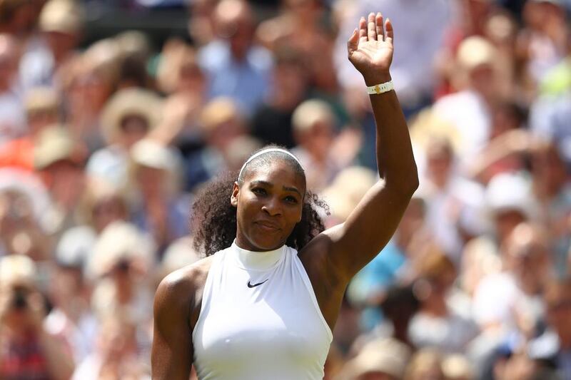 Serena Williams of The United States celebrates victory during the Ladies Singles Semi Final match against Elena Vesnina of Russia on day ten of the Wimbledon Lawn Tennis Championships at the All England Lawn Tennis and Croquet Club on July 7, 2016 in London, England.  (Photo by Julian Finney/Getty Images)