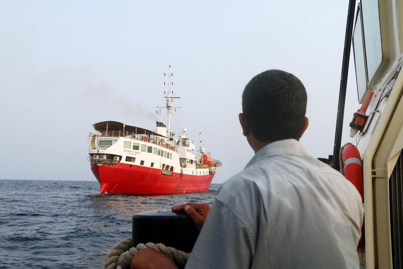 epa07828287 A negotiator from Yemenâ€™s government looks at UN vessel 'Antarctic Dream' carries negotiators from Yemenâ€™s government and Houthi rebels ahead UN-mediated peace talks in the Red Sea off the coast of the city of Hodeidah, Yemen, 07 September 2019 (issued 08 September 2019). According to reports, negotiators from Yemenâ€™s internationally recognized government and the Houthi rebels  have resumed UN-mediated peace talks aboard a UN ship in the Red Sea off Yemeni coast to discuss strengthening a ceasefire deal and activating a new procedure for de-escalation in Hodeidah.  EPA/STRINGER