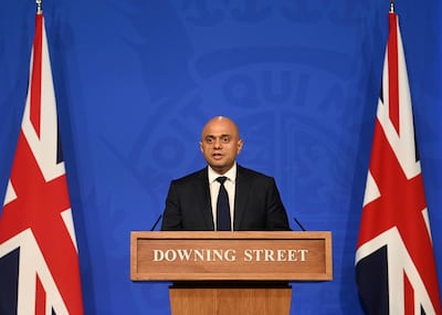 Sajid Javid warned of pressures on the NHS during a media briefing in Downing Street. Photo: AP