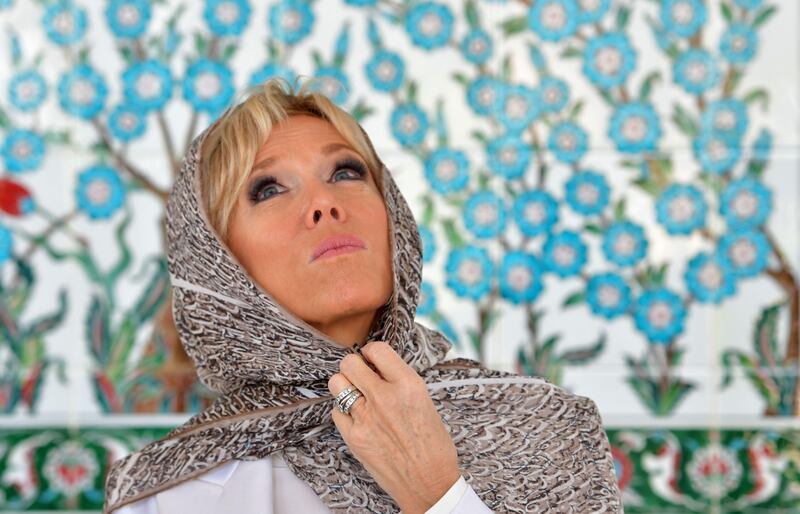 Brigitte Macron, the wife of the French president, visits the Sheikh Zayed Grand Mosque in Abu Dhabi.  All photos by Giuseppe Cacace / AFP Photo