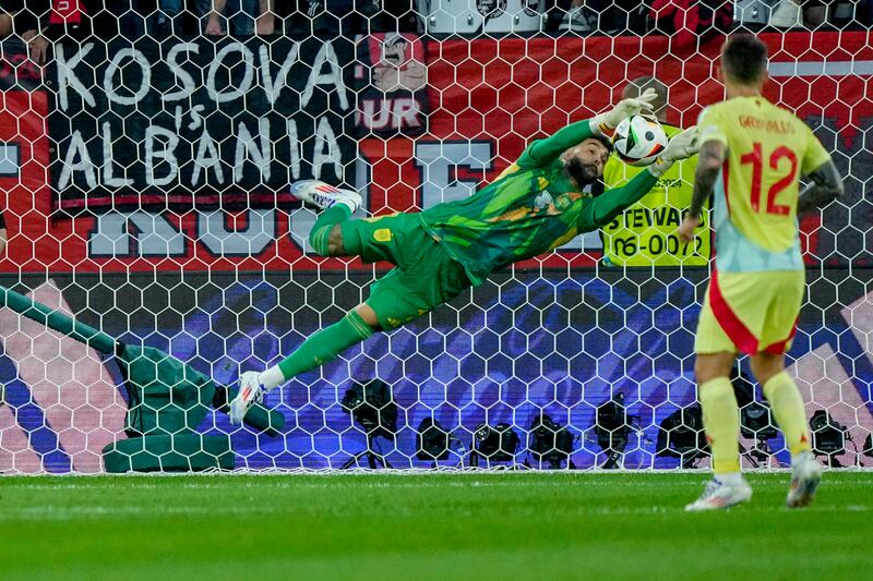 SPAIN RATINGS: The Arsenal goalkeeper made only his sixth appearance for his country. A howler as he kicked a ball into Laporte’s back, but made some important saves as Albania never gave up and threatened. Plucked a 91st minute shot from the air. AP 