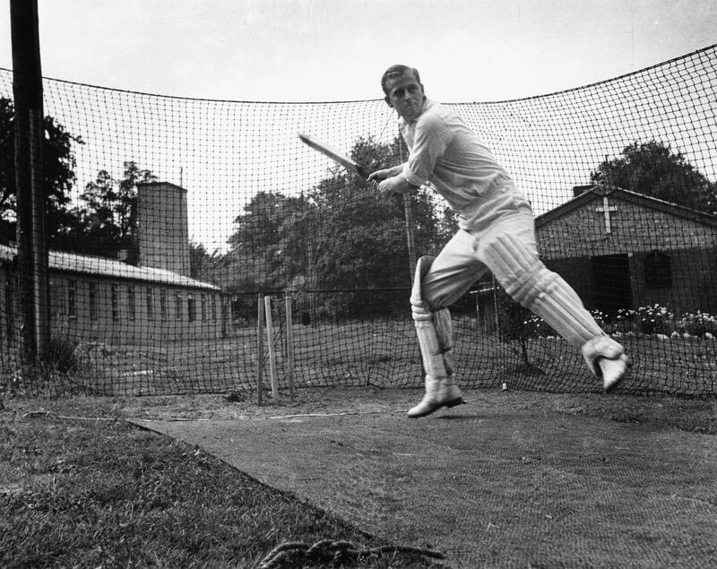 Philip Mountbatten, prior to his marriage to Princess Elizabeth, batting at the nets during cricket practice while in the Royal Navy, July 31st 1947. (Photo by Douglas Miller/Keystone/Getty Images)