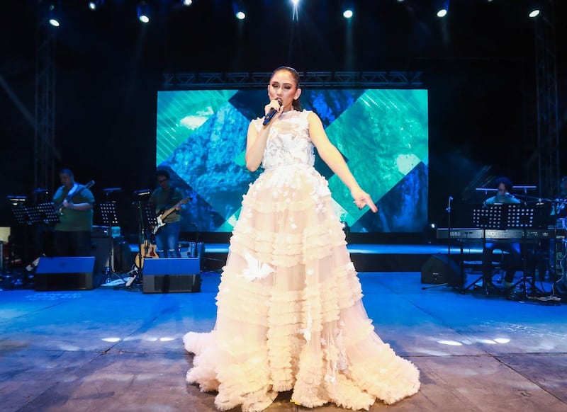 Geronimo wore a richly embellished volume gown for her opening act. Courtesy AMATO