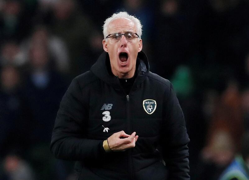 FILE PHOTO: Soccer Football - Euro 2020 Qualifier - Group D - Republic of Ireland v Denmark - Aviva Stadium, Dublin, Ireland - November 18, 2019  Republic of Ireland manager Mick McCarthy reacts  REUTERS/David Klein/File Photo