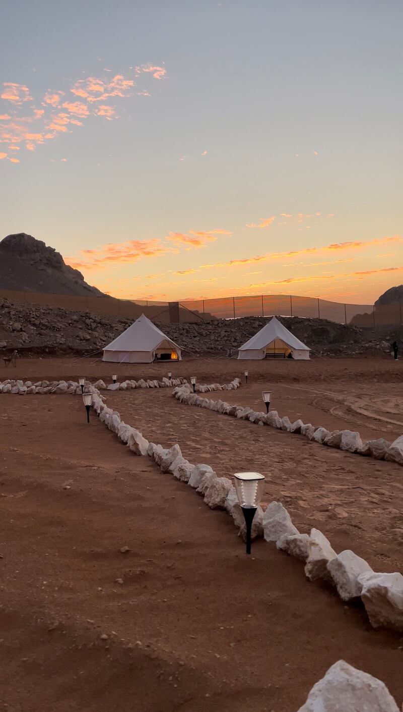 There are five yurt tents in total, each of which can be configured to sleep two adults or two adults and two children