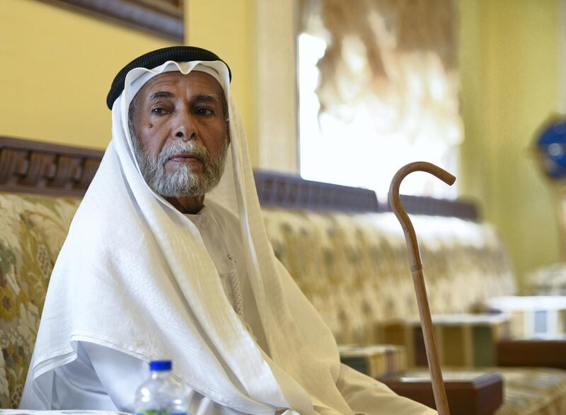 Abu Dhabi, United Arab Emirates - Buti Al Mazrouei, 80, reminiscing about the olden days at his home in Al Ain. Khushnum Bhandari for The National