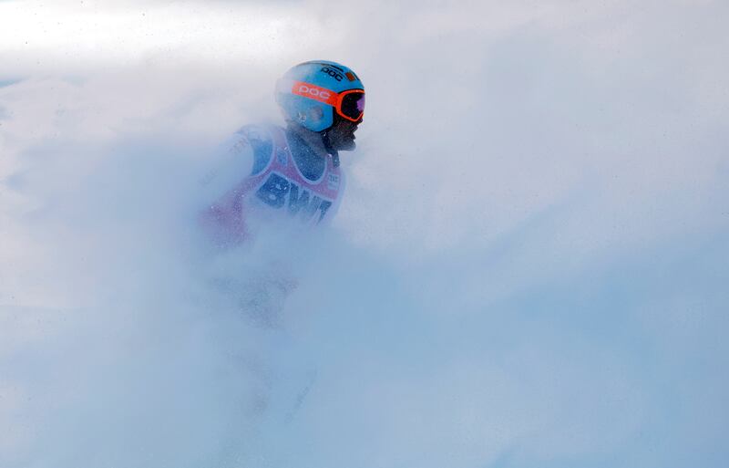 Switzerland's Stefan Rogentin reacts after his first run at the FIS Alpine Ski World Cup in Wengen, Switzerland. Reuters