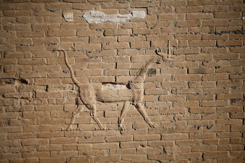 A view of a dragon on the wall of the ancient city of Babylon near Hilla, Iraq.  Reuters