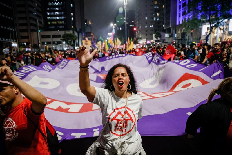 At the pro-government protest in Sao Paulo on Monday night. Bloomberg