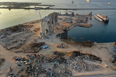 A view of the rubble and debris around the blast site at Lebanon's port. Private sector respondents to the Blom Lebanon PMI survey reported temporary closures and disruptions to operations as a result of the August explosion. AP