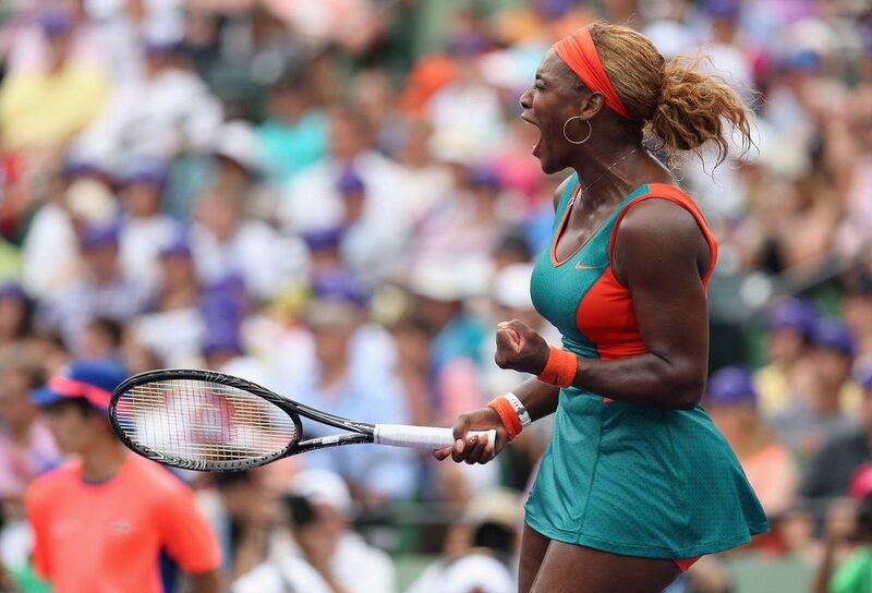 Serena Williams of the United States celebrates a point against Li Na of China during their final match at the Sony Open at Crandon Park Tennis Cente on March 29, 2014 in Key Biscayne, Florida. Clive Brunskill/Getty Images