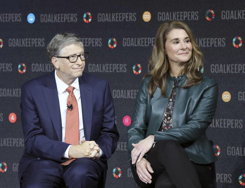 (FILES) In this file photo taken on September 26, 2018 Bill Gates and his wife Melinda Gates introduce the Goalkeepers event at the Lincoln Center in New York. The Bill & Melinda Gates Foundation pledged on February 5, 2020 to commit up to $100 million for the global response to the novel coronavirus epidemic that has claimed nearly 500 lives. The funding will be used to strengthen detection, isolation and treatment efforts, the foundation said, including protecting at-risk populations and developing vaccines and diagnostics.
 / AFP / Ludovic MARIN
