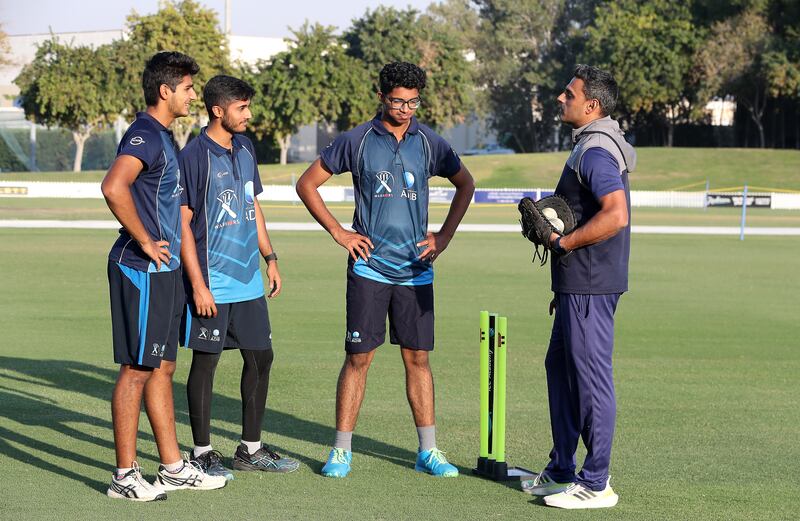U19 players Jash Giyanani, Abhay Katoch and Nilansh Keswani at the ICC Academy in Dubai. 