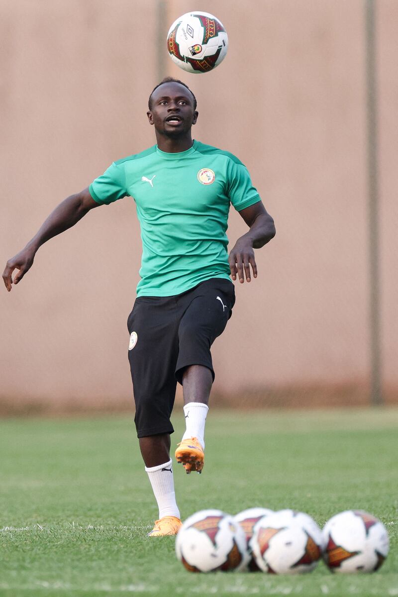 Sadio Mane attends attends a training session at the Omnisports Ahmadou Ahidjo Stadium in Yaounde on February 1, 2022.  AFP