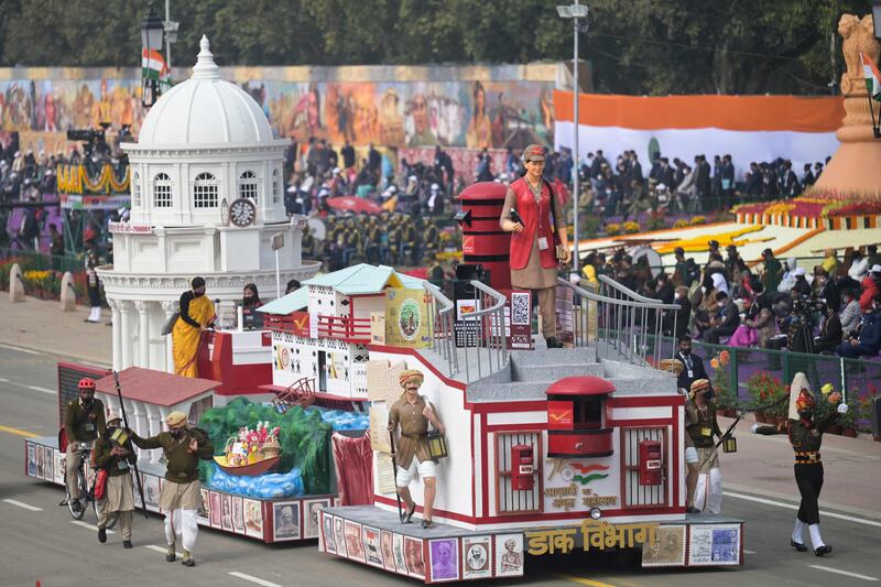 A float representing the Indian Department of Post takes part in the New Delhi parade. AFP