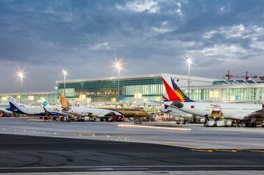 Aircraft parked at Dubai International Airport. DXB