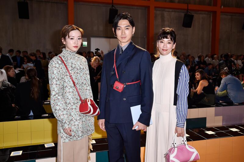 MILAN, ITALY - SEPTEMBER 18: Asami Mizukawa, Shota Matsuda and Mei Nagano attend Prada Spring/Summer 2020 Womenswear Fashion Show on September 18, 2019 in Milan, Italy. (Photo by Pietro D'Aprano/Getty Images for Prada)