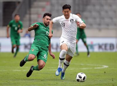 Soccer Football - International Friendly - South Korea vs Bolivia - Tivoli-Neu, Innsbruck, Austria - June 7, 2018   South Korea's Son Heung-Min in action with Bolivia's Danny Bejarano   REUTERS/Lisi Niesner