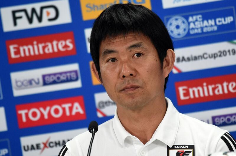 Japan's head coach Hajime Moriyasu attends the pre-match press conference ahead of the AFC Asian Cup final match against Qatar at the Zayed Sports City Stadium in Abu Dhabi.  AFP