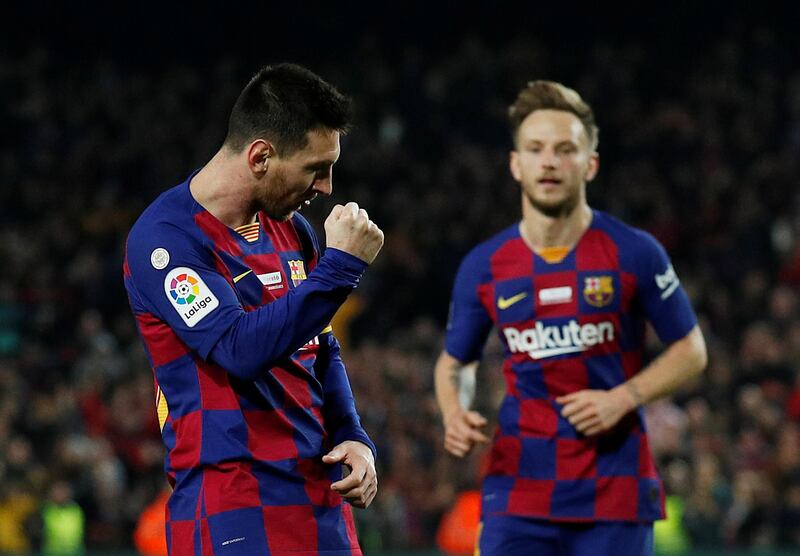 Messi celebrates scoring their third goal. Reuters