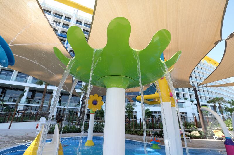 Children can enjoy the splash pad area at Centara Mirage Beach Resort Dubai.