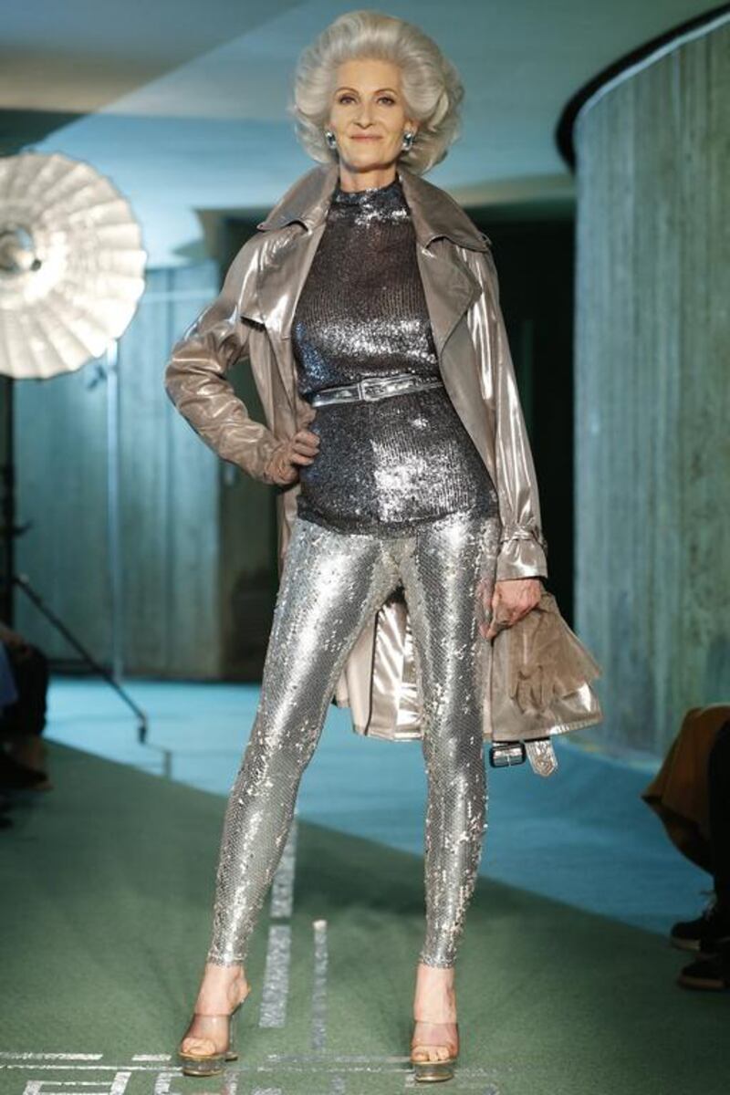In true JPG style, he filled his catwalk with interesting characters including elderly punks plus the octogenarian supermodel Daphne Selfe dazzling in a spark­ling silver jumpsuit. Yoan Valat / EPA