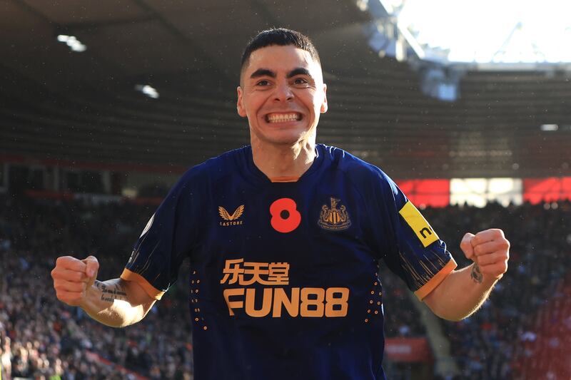 Miguel Almiron celebrates after scoring Newcastle United's first goal. Getty