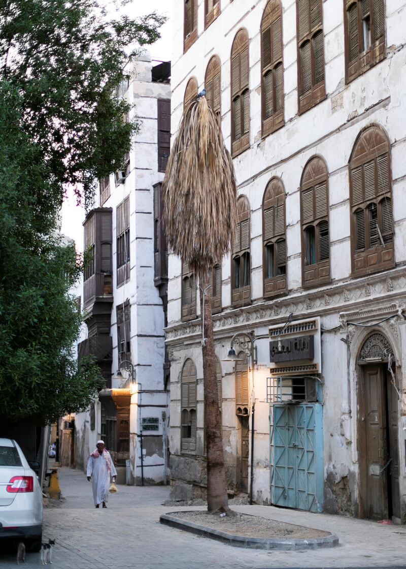 JEDDAH, KINGDOM OF SAUDI ARABIA. 2 OCTOBER 2019. 
Al Balad, Jeddah’s historical district. The World Heritage Site was founded in the seventh century and was once the beating heart of Jeddah, Saudi Arabia’s second-largest city. The town was formed as an ancient trading port and acted as the primary gateway to Makkah. Today, it is famous for its traditional buildings, which were constructed with coral-stone and decorated with intricate latticed windows.
(Photo: Reem Mohammed/The National)

Reporter:
Section: