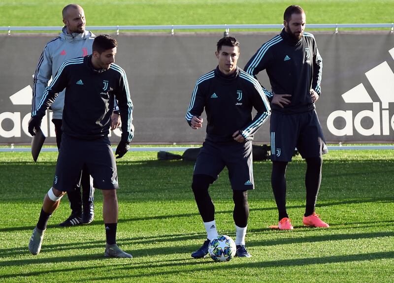 Juventus' Cristiano Ronaldo and teammates during training. Reuters