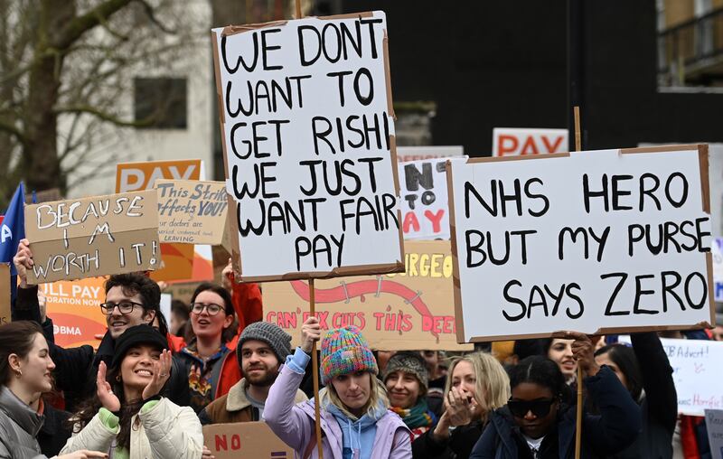 Junior doctors rally outside Downing Street in London in March. EPA