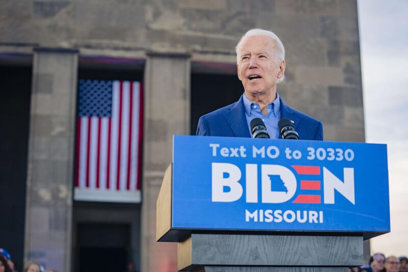 Democratic Presidential Candidate former Vice President Joe Biden speaks to a crowd during a campaign rally at the National World War I Museum and Memorial on March 7, 2020 in Kansas City, Missouri. AFP