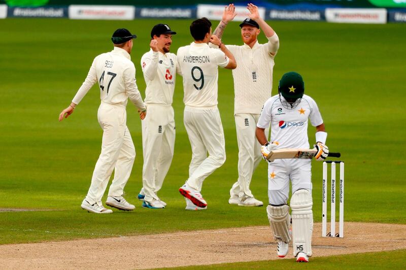 Pakistan's Babar Azam trudges off after losing his wicket. AFP