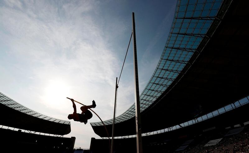 Poland's Piotr Lisek competes in the men's pole vault at the ISTAF international athletics meeting  at the Olympic Stadium in Berlin, on Sunday, September 13. AFP