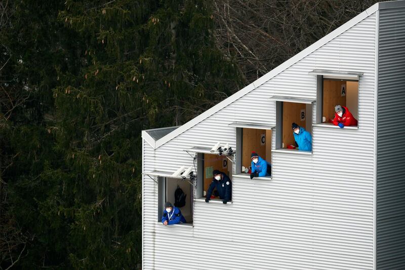 Judges watch from their tower during trial jumps at the Four Hills Tournament in Innsbruck, Austria, on Sunday, January 3. AP