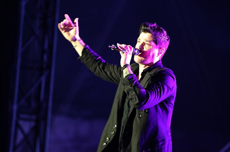 Danny O'Donoghue of Irish rock band The Script performs at the Dubai Airshow Gala dinner at Atlantis, The Palm, on November 17. All photos: Pawan Singh / The National