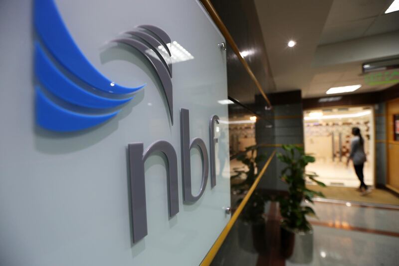 
DUBAI , UNITED ARAB EMIRATES Ð Feb 19 , 2015 : NBF signage at the National Bank of Fujairah office in Bur Dubai in Dubai. ( Pawan Singh / The National ) For Business Stock *** Local Caption ***  PS1902- NBF02.jpg