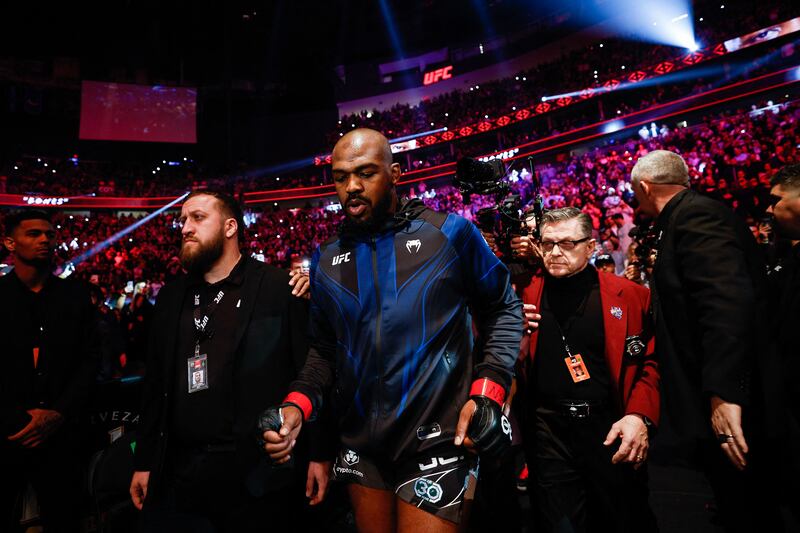 Jon Jones enters the arena for the UFC heavyweight championship fight against Ciryl Gane. Getty