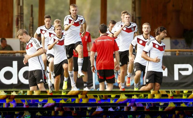 Germany attend a training session in the village of Santo Andre, north of Porto Seguro on June 27, 2014.  Arnd Wiegmann / Reuters