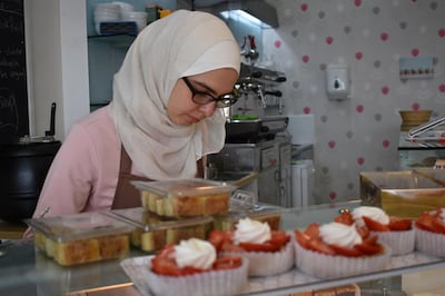 Tasnim Helmi working at Helmi's Patisserie. Claire Corkery / The National