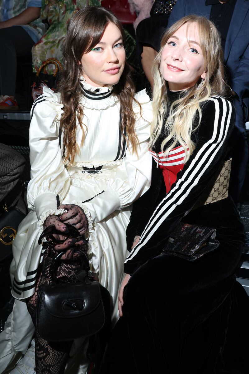 Members of band Wet Leg, Rhian Teasdale and Hester Chambers, at the fashion spectacle.