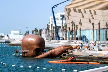 Large sculpture coming out of the water at Yas Bay Waterfront in Abu Dhabi. Victor Besa / The National 