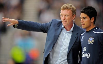 David Moyes, left, gives instructions to Mikel Arteta during their time together at Everton. Action Images