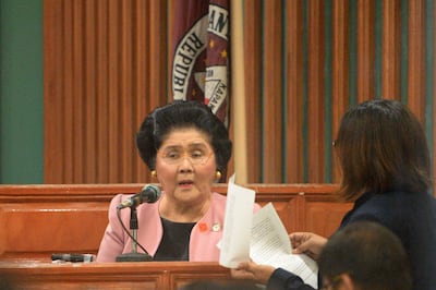 Imelda Marcos at a court hearing in Manila. Nearly 40 years after the hunt began for billions of dollars plundered during Ferdinand Marcos Sr's regime, much is still missing and no one in the family has been jailed. AFP